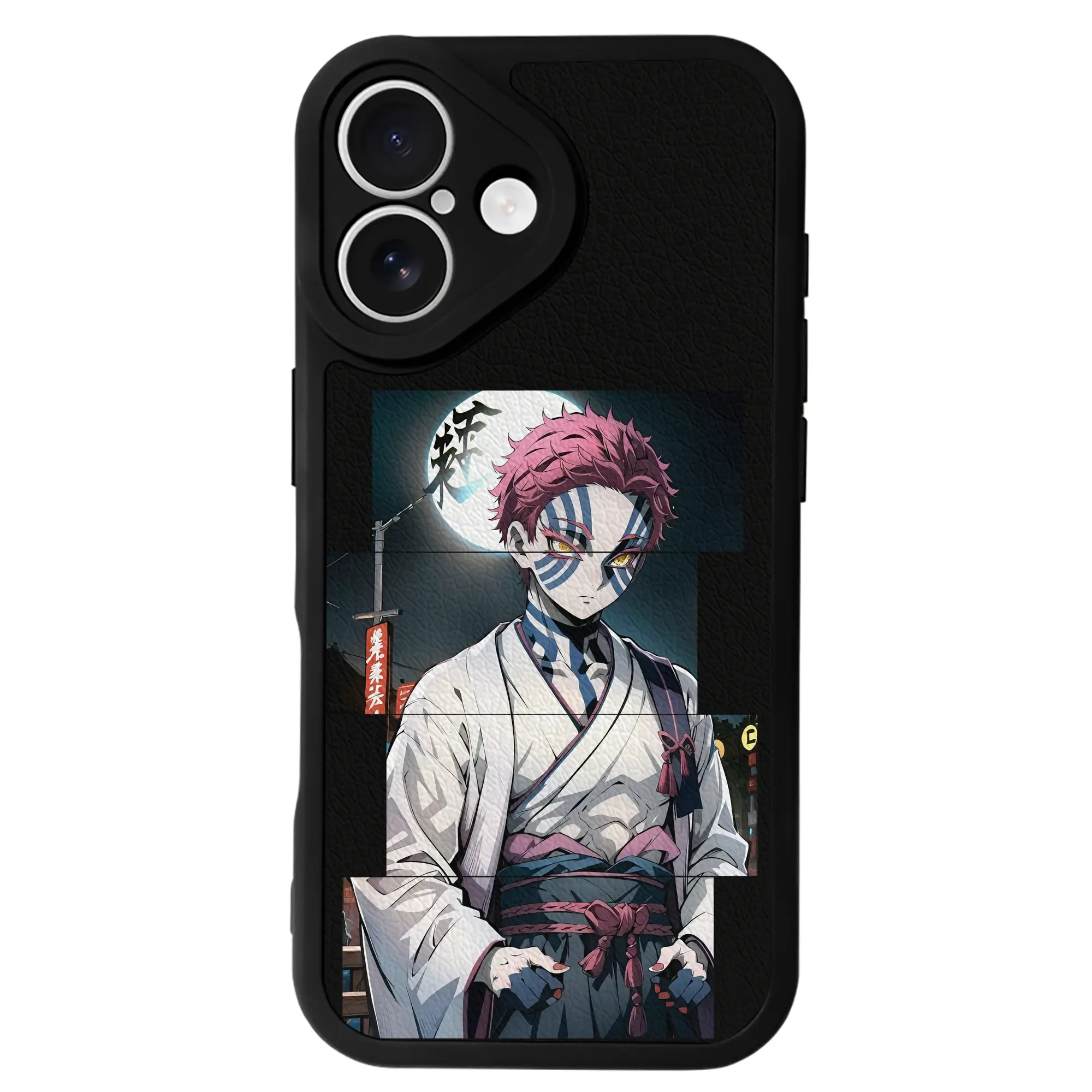 鬼滅の刃 グッズ,猗窩座 - IPhone 16シリーズ対応 ・ シリコンスマホケース ・ レザー調 ・ 高精度フィット ・ 耐衝撃 ・ ワイヤレス充電対応 ・ 精密カット